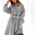 Long-sleeved V-neck Button Lace Woolen Coat Coat Women's Clothing