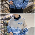 American Fashion Brand Retro Snow Mountain Tie-dye Crew Neck Pullover Sweater