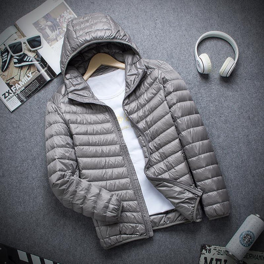 Men's Stand Collar Hooded Short Ultra-thin Down Jacket