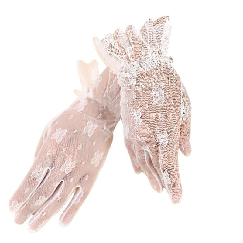 Korean Style White Lace Flower Gloves