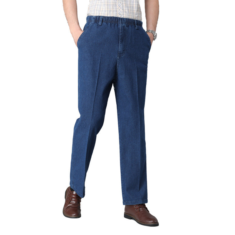 Men's High Waist Elastic Waist Loose Elastic Casual Trousers