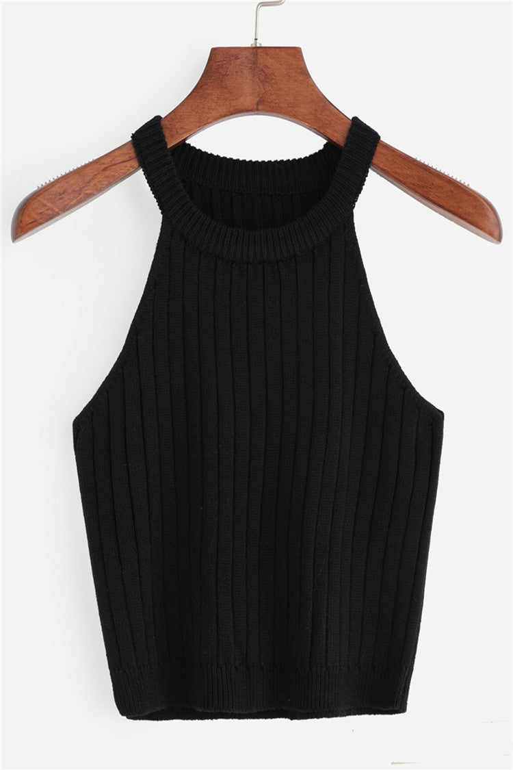 Knitted Top Bottoming Sling Wide Loose Solid Color Vest Suspenders