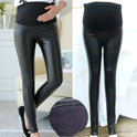 Thickened Non-inverted Velvet PU Leather Maternity Pants Slim Fit