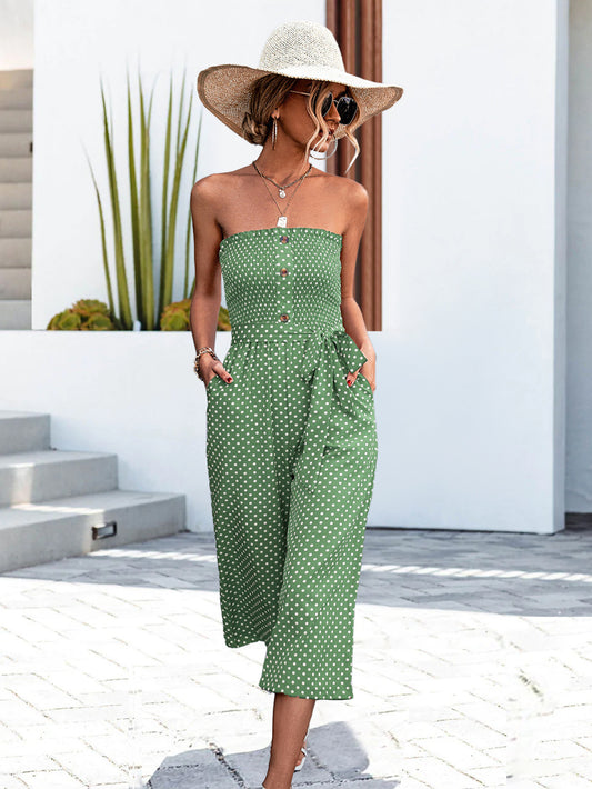 Button Pull Polka Dot Bra Jumpsuit Female