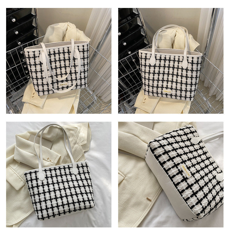 Popular One Shoulder New Simple Plaid Tote