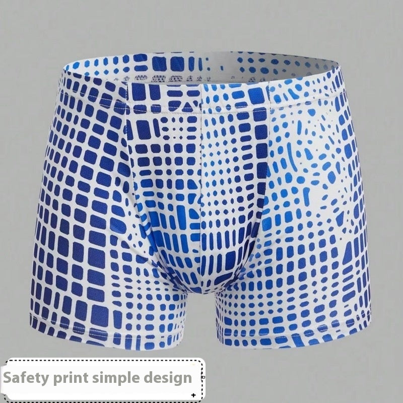 Ice Silk Men's Underwear Summer Thin Printed Mid Waist Boxers