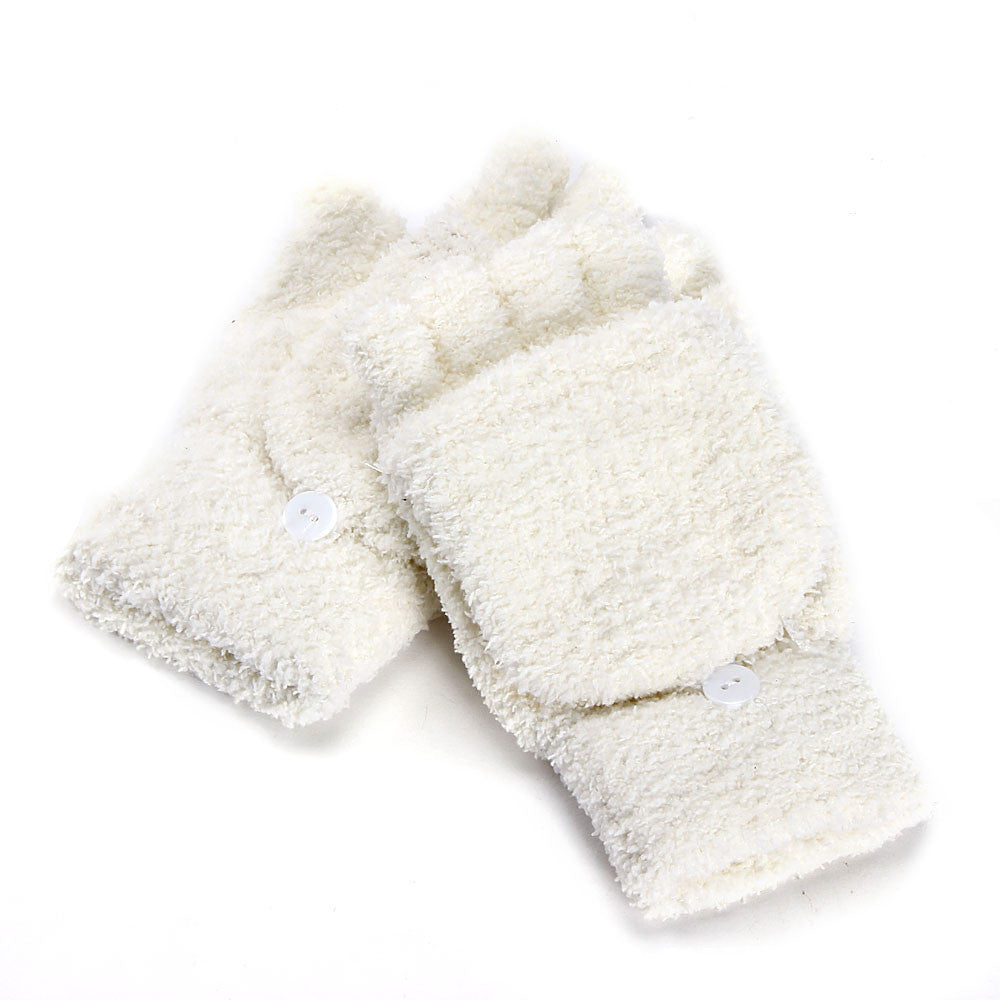 Coral Fleece Flip Half-finger Gloves, Writing And Internet Travel Warm Gloves