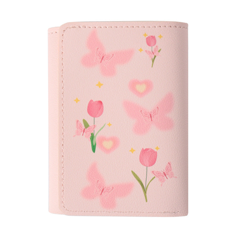 Butterfly-patterned Short Style Three-fold Wallet Multifunction