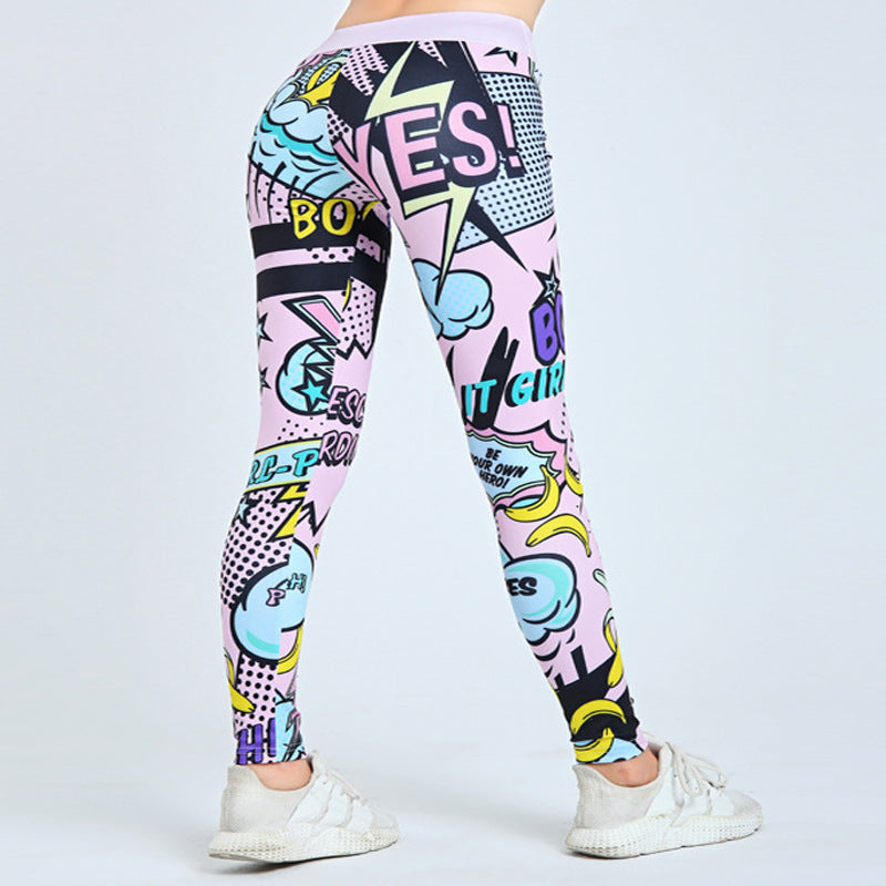 Cross Border New European And American Cartoon Pattern English Alphabet Digital Printing Yoga Tight Thin Bottomed Capris