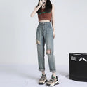 Ripped Daddy Jeans For Women Spring And Autumn 2024 New High Waist Loose Small