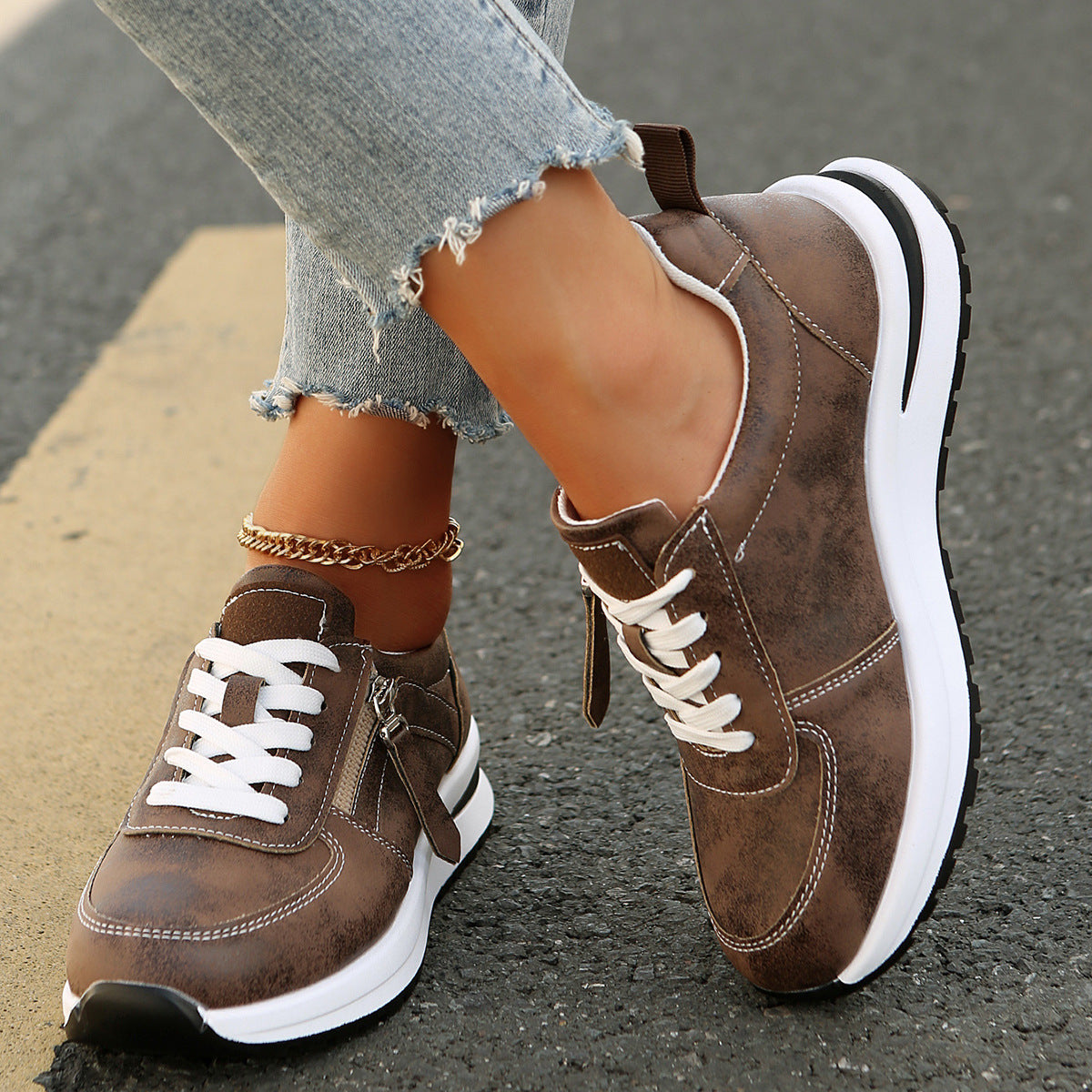 Fashion Solid Color Front Lace-up Women's Shoes