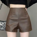 Women's High Waist Outer Wear Slimming PU Leather Shorts