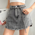 Irregular Stitching Retro High Waisted Denim Skirt