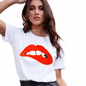 Casual Red Lip Print Ladies Short-sleeved Top T-shirt