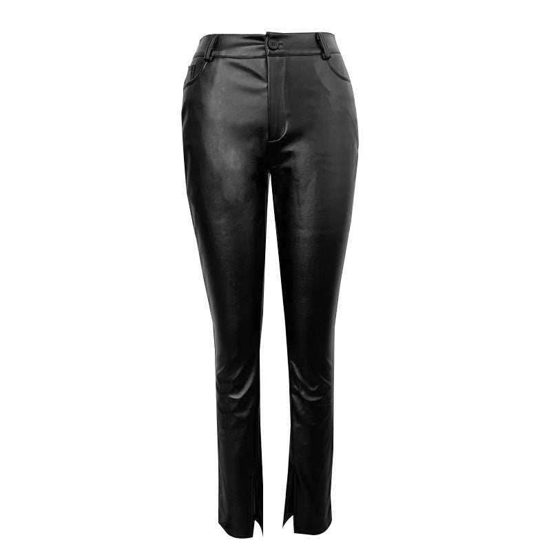 Casual Pants High Waist Slimming And Tight Women Leather Pants