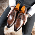 Men's Leather Shoes Breathable Lace Up Hand-rub Color