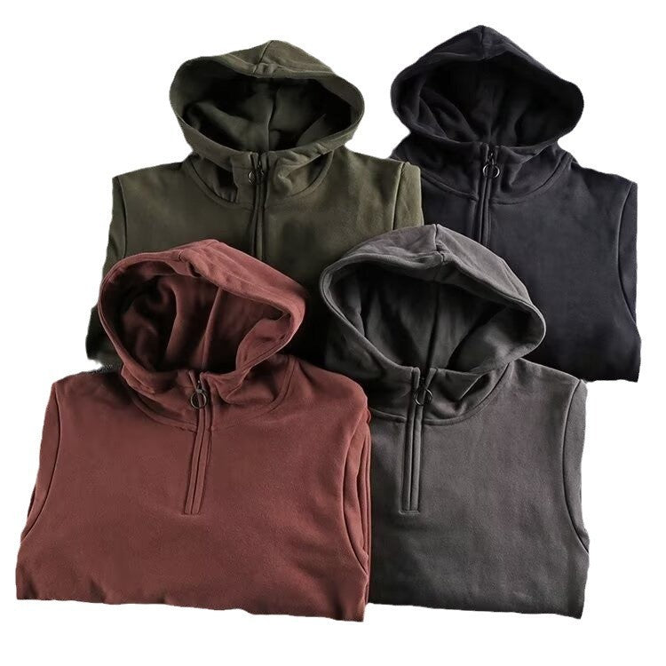 Thickened Half Zipper Open Collar Hooded Trend Men's Sweater