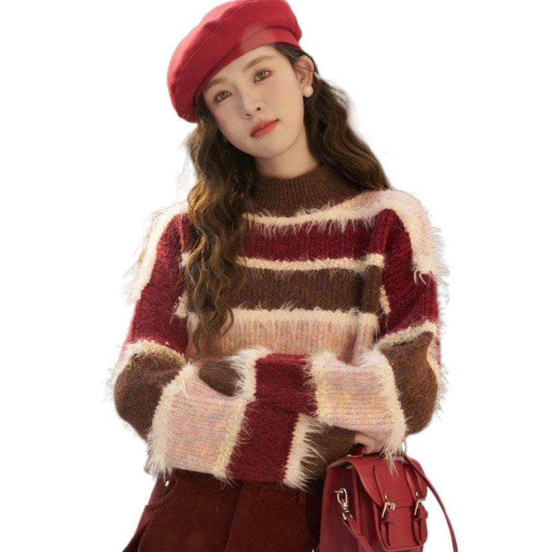 Striped Loose Splicing Knitwear Sweater For Women