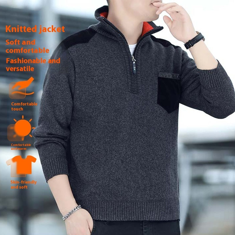 Men's Half Turtleneck Zipper Thick Needle Sweater Fashion