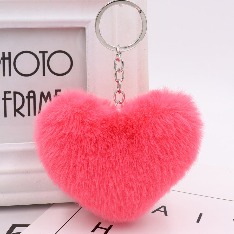 Heart-shaped Fur Ball Keychain Rex Rabbit Plush Car Pendant