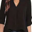 Chic Solid V-Neck Blouse - Fashionable Simplicity For Women - Relaxed Casual Long Sleeve Style