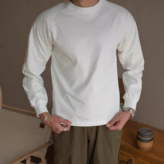 Vintage Cotton Raglan Long Sleeve Neckline Inner Bottoming Shirt Autumn Men