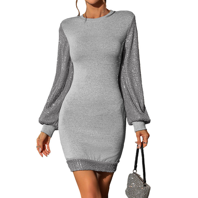 European And American Sequins Dress Leisure Mid-length Pullover