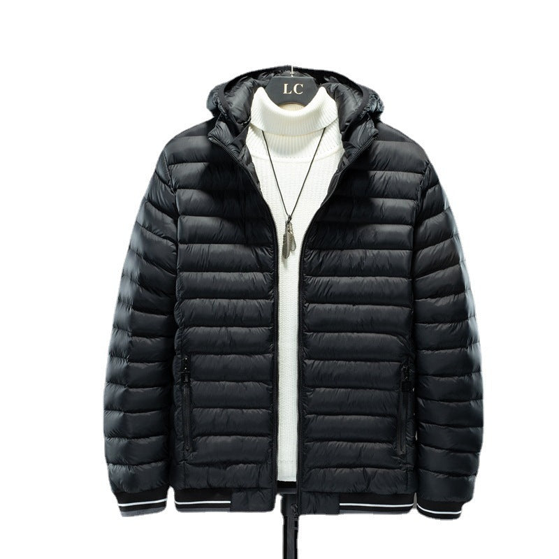 Men's Cotton-padded Jacket With Detachable Cap For Light And Warmth