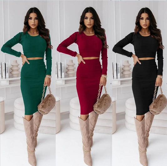 Autumn And Winter Two-piece Suit Midi Dress Temperament Skirt Suit