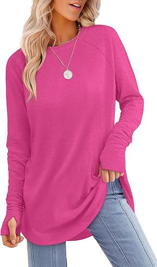 Solid Color Split-finger Long-sleeved Shirt Loose Mid-length