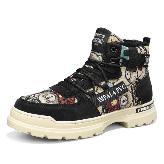 Fleece-lined Warm Martin Boots Worker Boot Men's Motorcycle Boots Student High-top Cotton Shoes