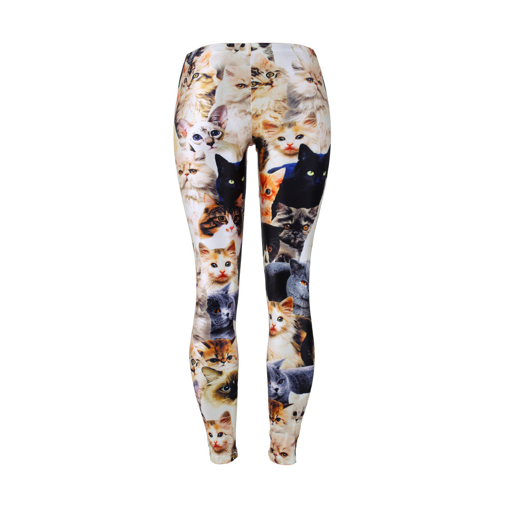 Kitten Digital Print Leggings Slimming Women's Trousers