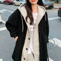 Long Hooded Dress Coat Lambswool All-match Loose Fashionable Jacket