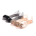 Heli Shark New Transparent Sandals Women's Summer Flat Jelly Shoes Glass Drill Bow Fashion Shoes Plastic Peep Toe Shoes