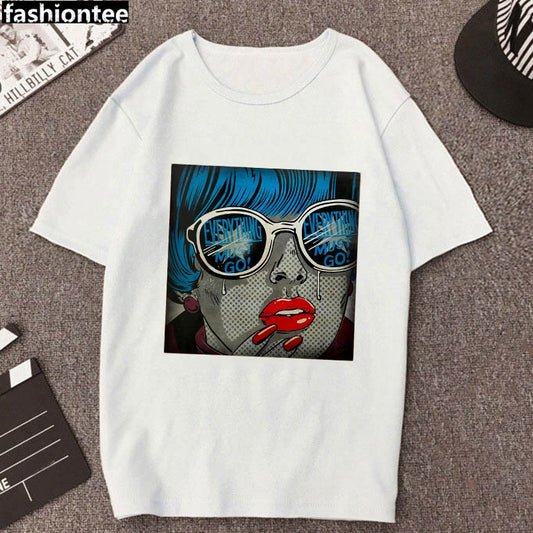 Ladies Punk Aesthetic Print Casual Short Sleeve Student Top