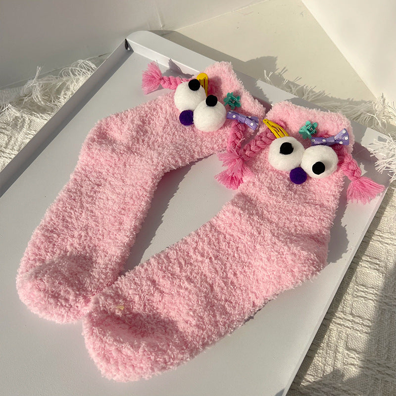 Cute Big Eyes Bunching Socks Thick Mid-calf Length Socks