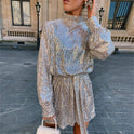 Gold Slim Fit Tied Waist-controlled Long Sleeves Dress