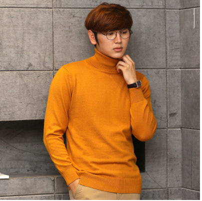 Knit Sweater Men High Neck Pullover Solid Color Slim Fit