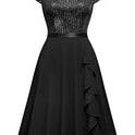 Women's Round Neck Sequins Chiffon Stitching Evening Dress