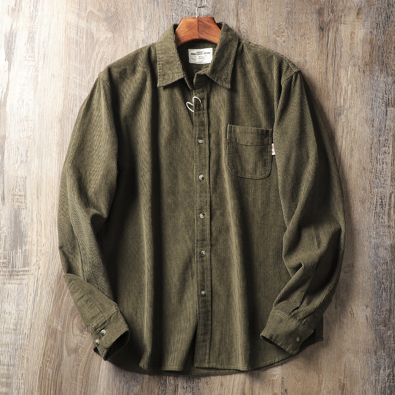 American Retro Style Washed Corduroy Long-sleeved Thickened Casual Shirt