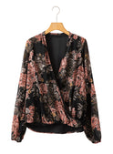 V-neck Long Sleeve Top Floral Print Women's Chiffon Shirt Women