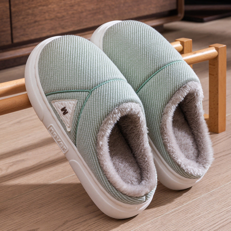 Solid Striped Home Slippers Winter Warm Fleece Shoes Men Indoor Bedroom Floor Plush Slippers For Women Couple