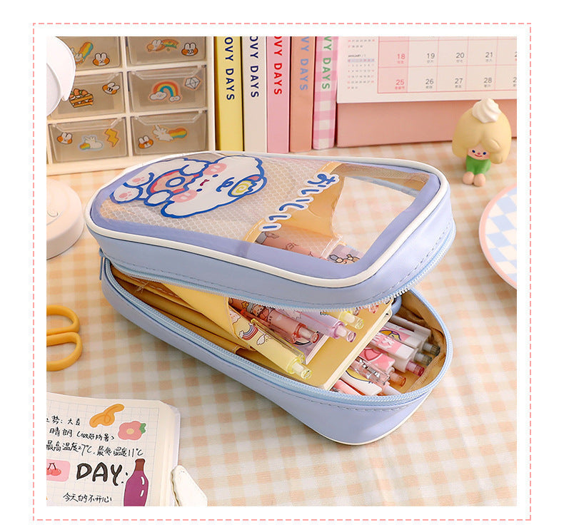 Cartoon Stationery Large Capacity Transparent And Cute Student Pencil Case Stationery Box