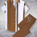 Casual Fashion Striped Short Sleeve Shirt Trousers Suit