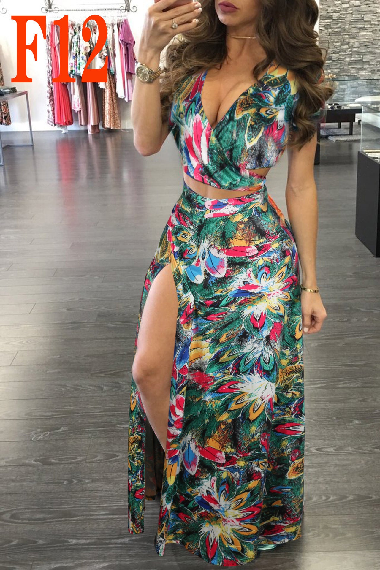 Printed Floral Dress Two-piece Suit For Women