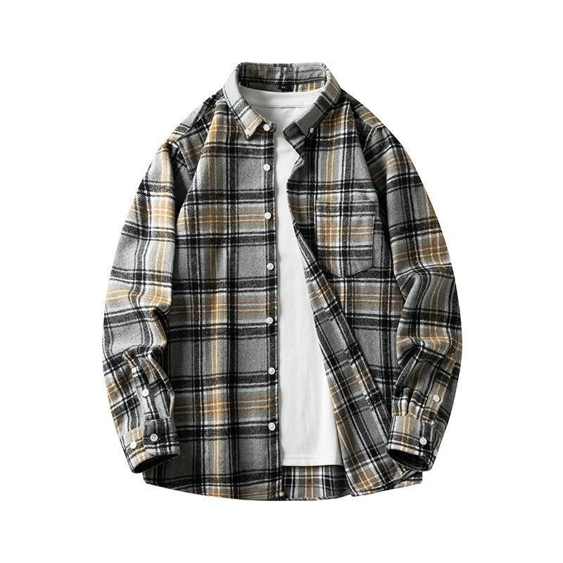 Cross-border Foreign Trade Men's Autumn And Winter New Plaid Plus Size Long-sleeved Shirt Casual Coat Thickened Flannel Shirt Men