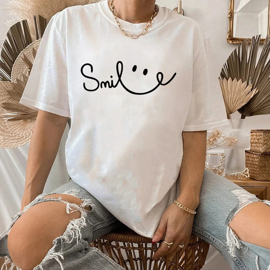 Women's Smiling Printed Cotton Short Sleeve