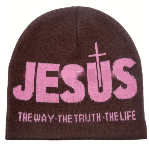 Jacquard Brimless Knitted Hat JESUS Letters Autumn And Winter Wool Sleeve Cap