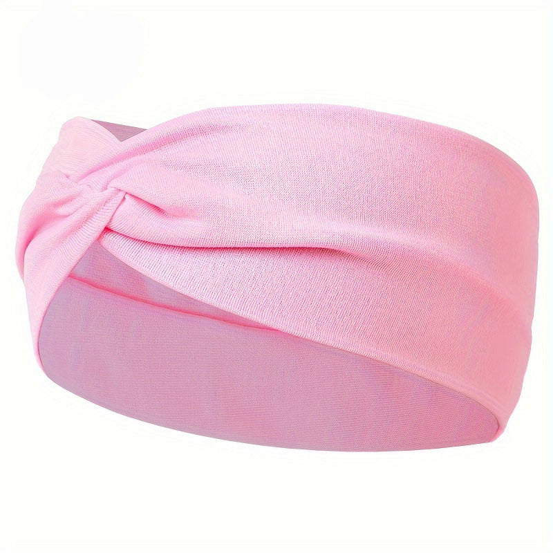 Pure Color And Knotted Hair Band Elastic Wide Hair Band Non-slip Headband, Suitable For Gym Sports Yoga