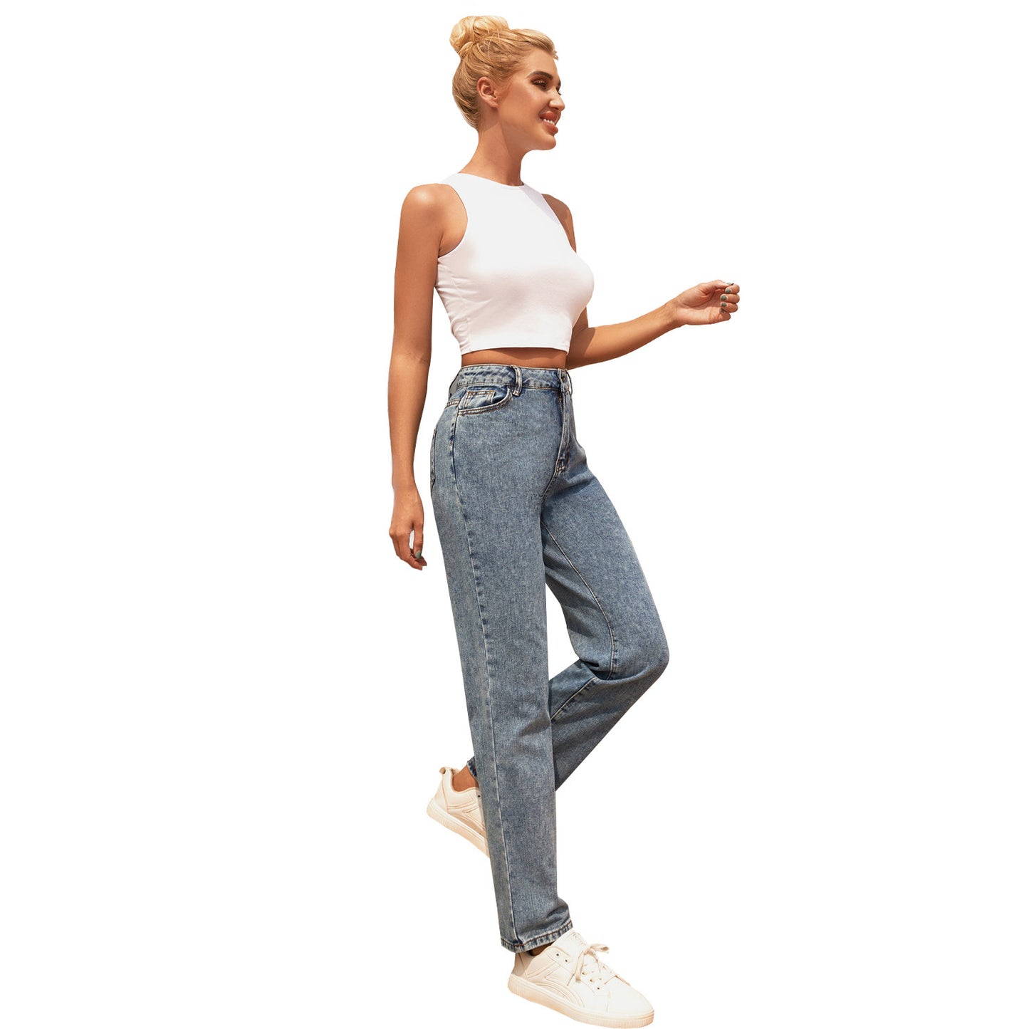 Fashion European And American Retro All-match Wash Denim Trousers High Waist Women's Trousers